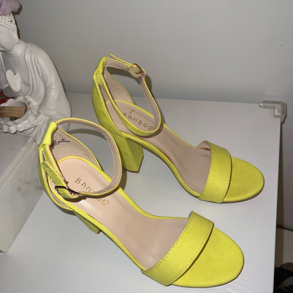Bamboo Women's Yellow Block Heel Sandals